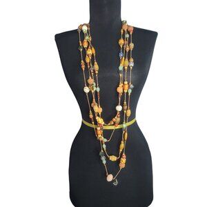 Chico's Vintage Beaded Necklace Wood Glass Beads Bohemian Style Long Layers Boho